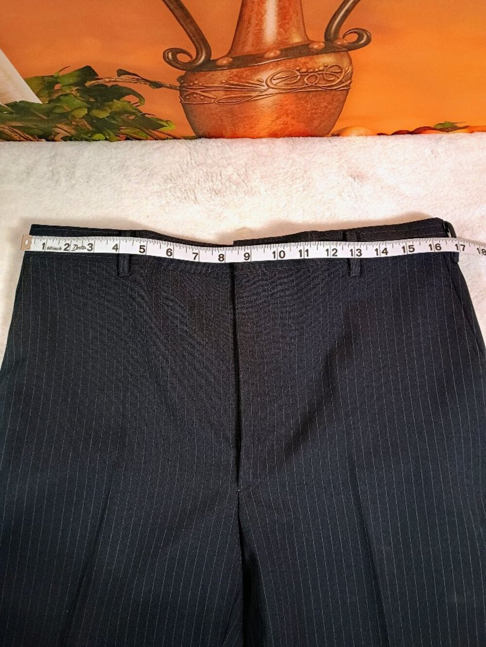 VTG 1980s Macy's Men's Store 3-Piece Suit Size 40R 34W Navy Pinstripe Formal - Picture 15 of 16